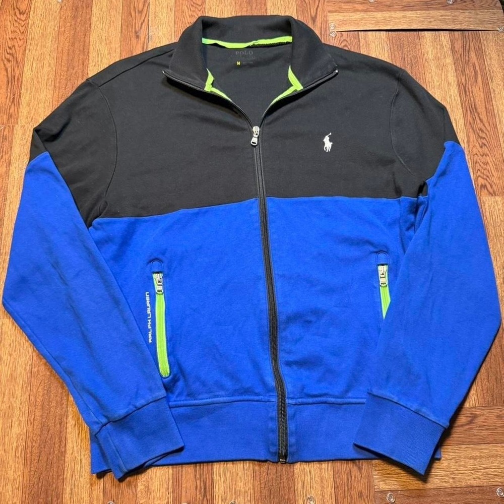 Polo Ralph Lauren Black Blue Performance Retro Track Jacket Medium
